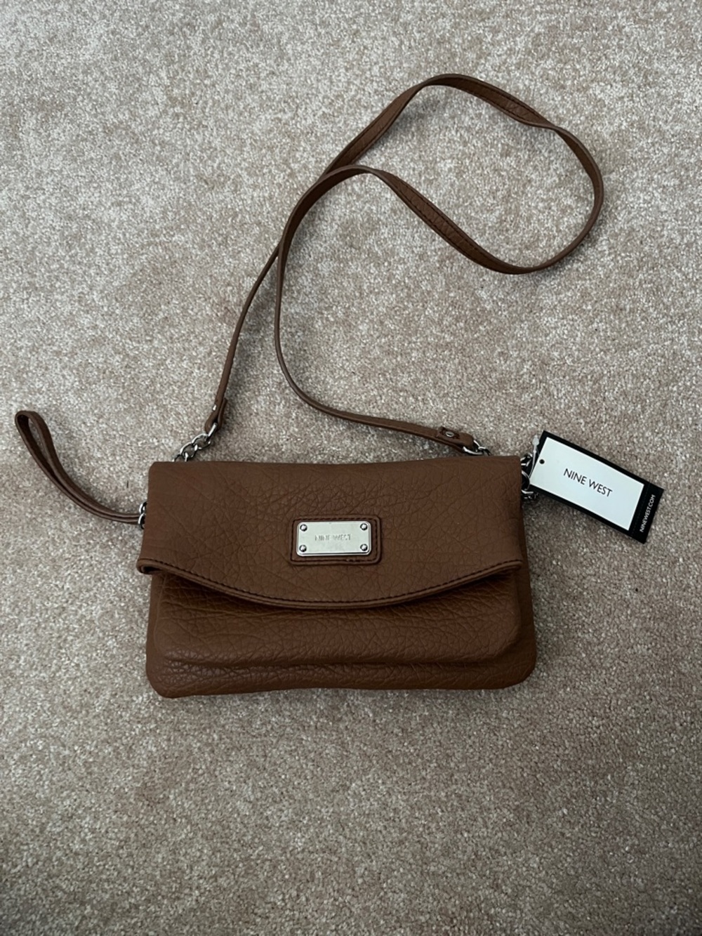Nine West Cognac Brown Flap Crossbody / Wristlet bag
